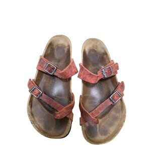 Birkenstock Women's Red Leather Arizona Double Strap Sandals Size 38 EU